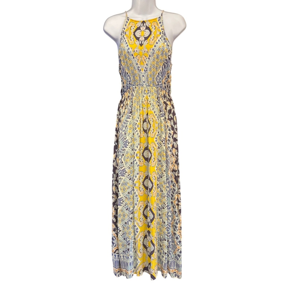 Vintage Y2K Charlotte Russe Maxi Dress Boho Festival 1019-D25 Yellow Blue Large
